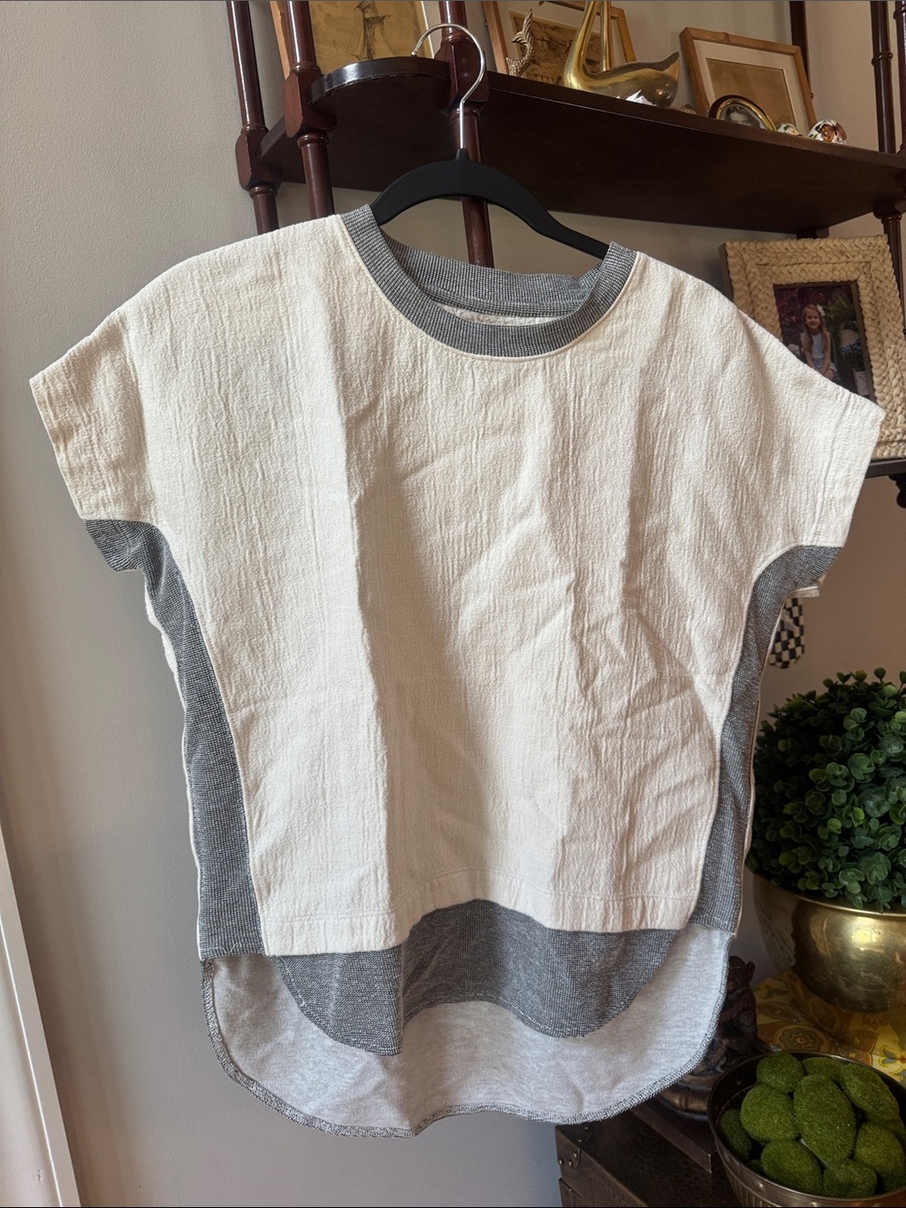 MADEWELL Casual Two-Tone Short Sleeve Top — White and Gray
